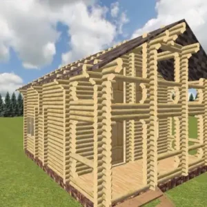 Ahşap tomruktan yapılma 192 m2 bir ev görünümü