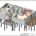Oturum yerlerini ve oda wc tuvalet banyonun verandanın nasıl konumlandırıldığını gösteren üstten çekilmiş 3d plan çizim görseli