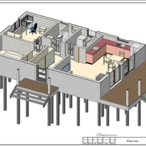 Oturum yerlerini ve oda wc tuvalet banyonun verandanın nasıl konumlandırıldığını gösteren üstten çekilmiş 3d plan çizim görseli