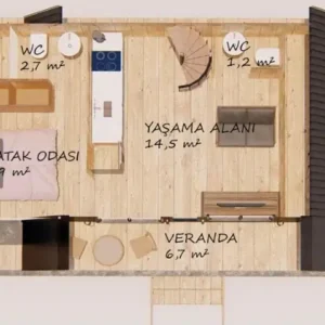 2+1 Ahşap ev çizim