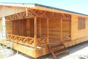 Muğla Datçada yaptığımız yakın çekimli çapraz korkuluklu 70 m2 "anahtar teslim ahşap ev"