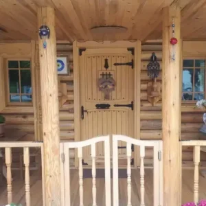 Veranda kapı yakın çekim 70 m2 Tomruk ev imalatı projeleri modelleri