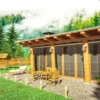 Yeşillikler içinde önü camlı "80 m2 ahşap ev fiyatları"