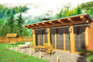 Yeşillikler içinde önü camlı "80 m2 ahşap ev fiyatları"