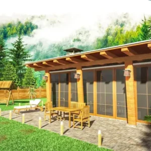 Yeşillikler içinde önü camlı "80 m2 ahşap ev fiyatları"