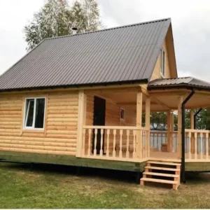 Dik çatılı kütük baskı 130 m2 ahşap ev yan görünümü