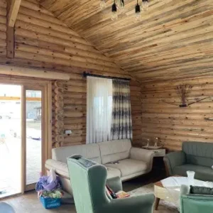 İki Katlı Tomruk Ev Salon Görseli