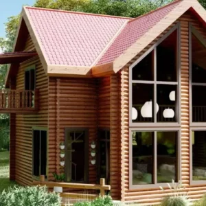 Bol Yeşillikli Camlı İki Katlı Çizim