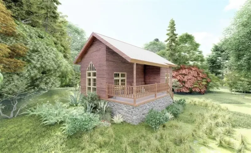 Yeşiller içinde iki katlı 80 m2 ahşap ev