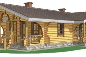 Tek katlı, tomruklardan yapılmış 81 m2 ahşap ev