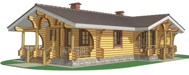 Tek katlı, tomruklardan yapılmış 81 m2 ahşap ev