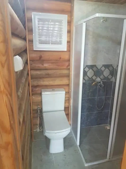 Küçük Ağaçtan Tomruk Ev Banyo Klozet