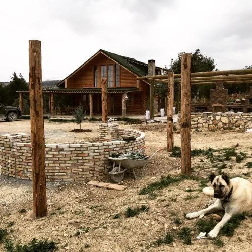 Durable wooden log house exterior design