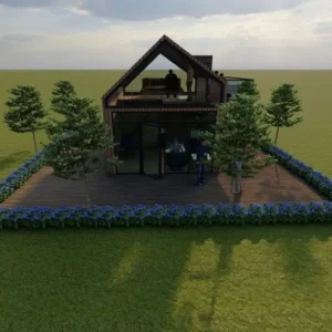 51 m2 1+1 Ahşap bungalov ev, şık tasarımı ile sizi doğaya davet ediyor.