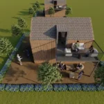 51 m2 Ahşap bungalov ev üsten görünümü