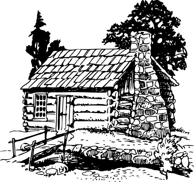 Kara kalem ahşap ev çizimi