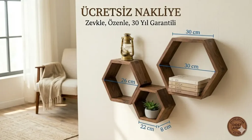 Altıgen Masif Ceviz Raf
