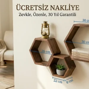 Altıgen Masif Ceviz Raf
