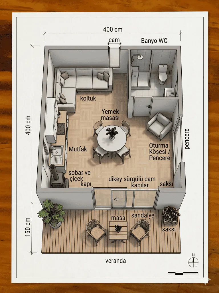 22 m² Bungalov Ev Bahçe Evi ve Ofis - Görsel 4