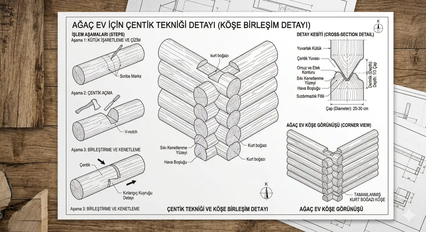 Ağaç ev için detaylı kesit