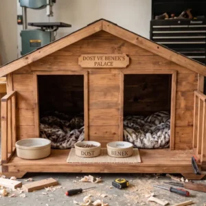 Ahşap İkili köpek kulübesi, iki odalı.