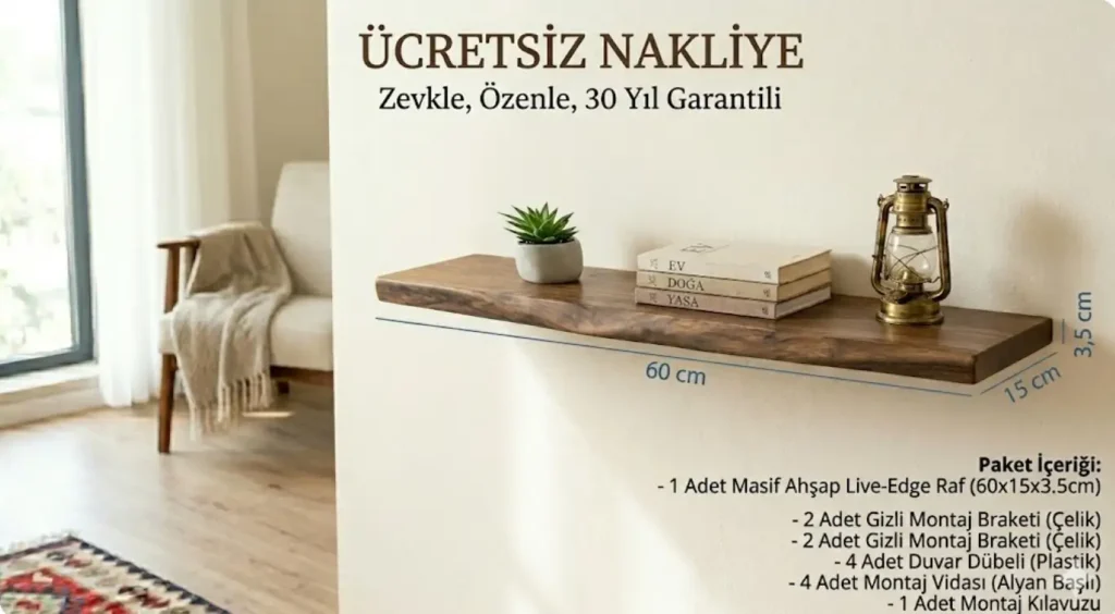 Masif Ceviz raf, bitki ve kitaplar