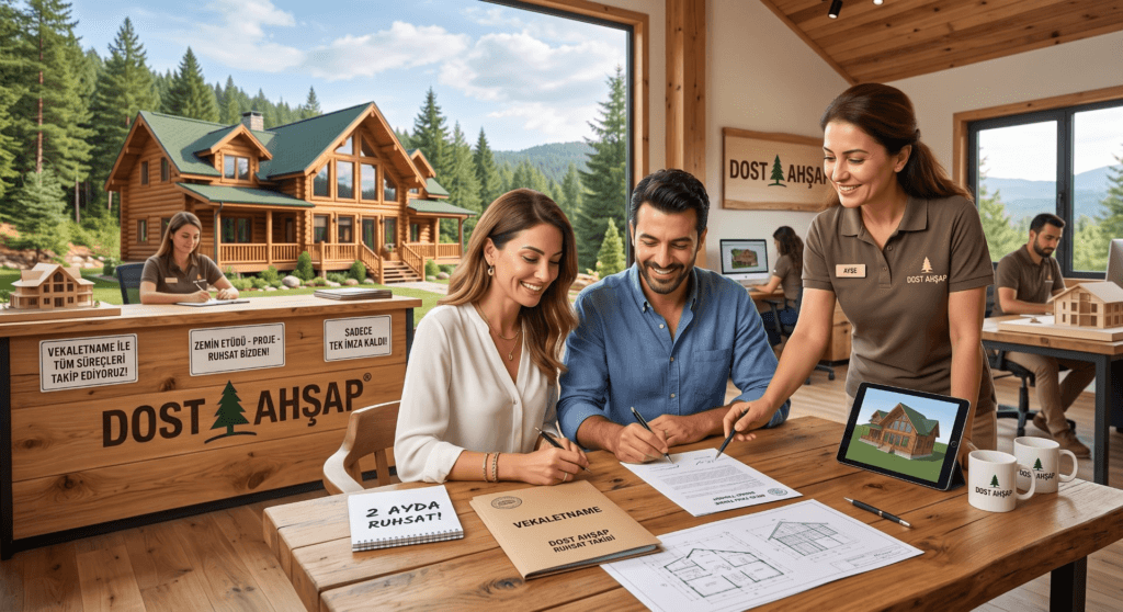 İnsanlar projeleri inceliyor. Ahşap Ev Ruhsatı Nasıl Alınır?