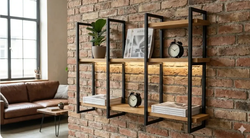 Demir ve Ahşap Loft Duvar Rafı