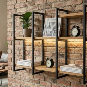 Demir ve Ahşap Loft Duvar Rafı